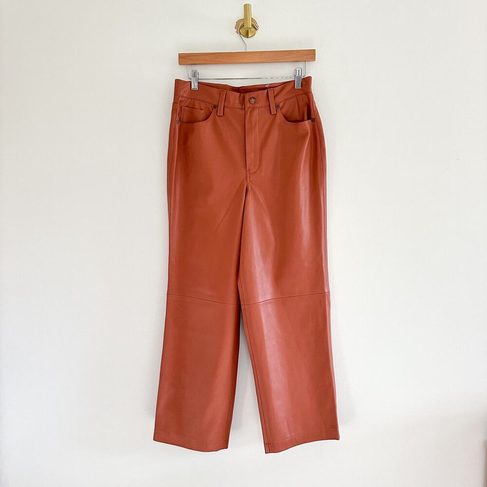 Blank NYC The Baxter Ribcage Straight Leg Faux Leather Cropped Pants Brown 29